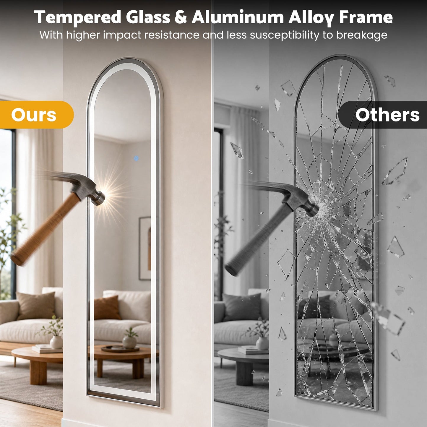 Advwin LED Arched Full Length Floor Mirror Wall Mounted
