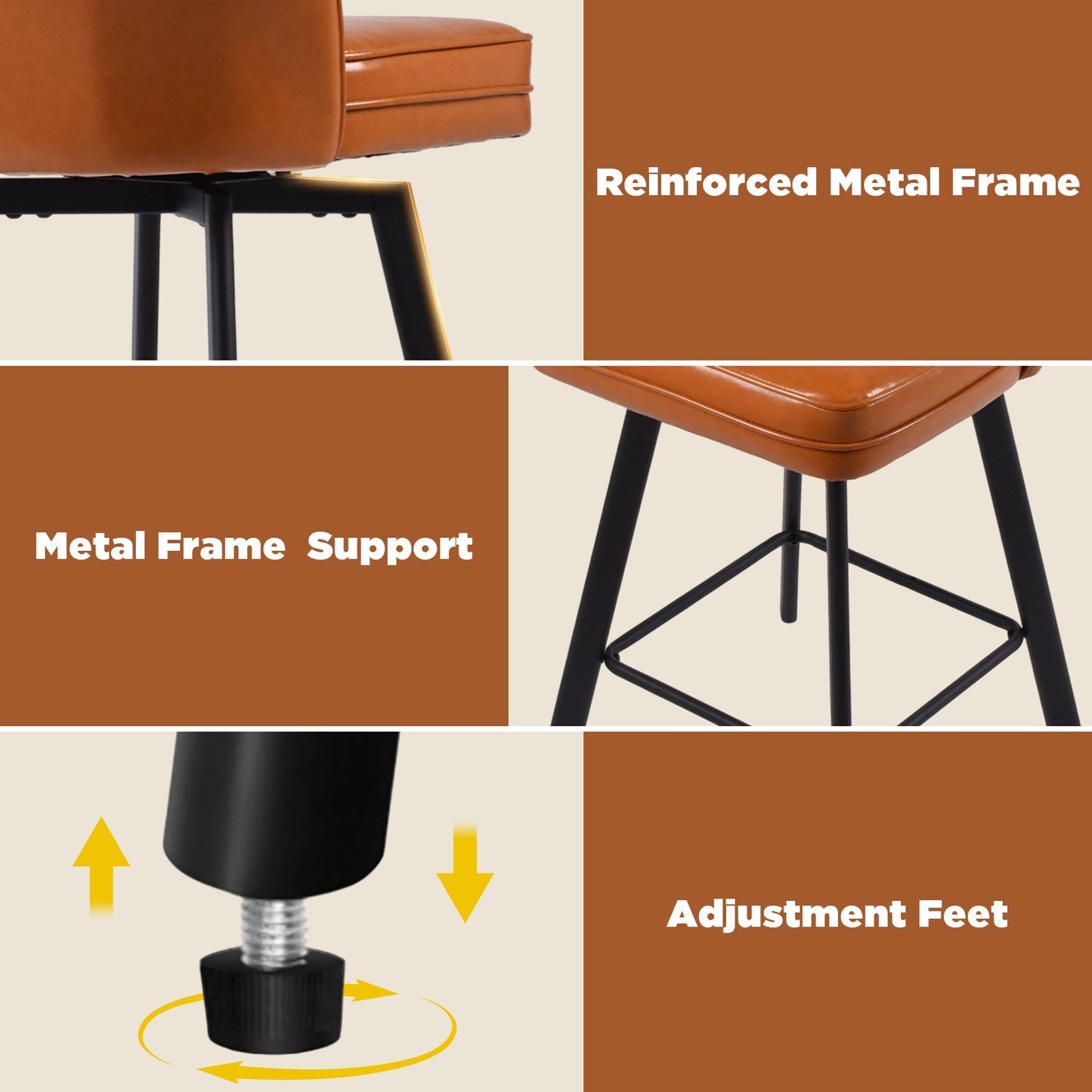 Advwin Set of 2 360° Swivel Bar Stools