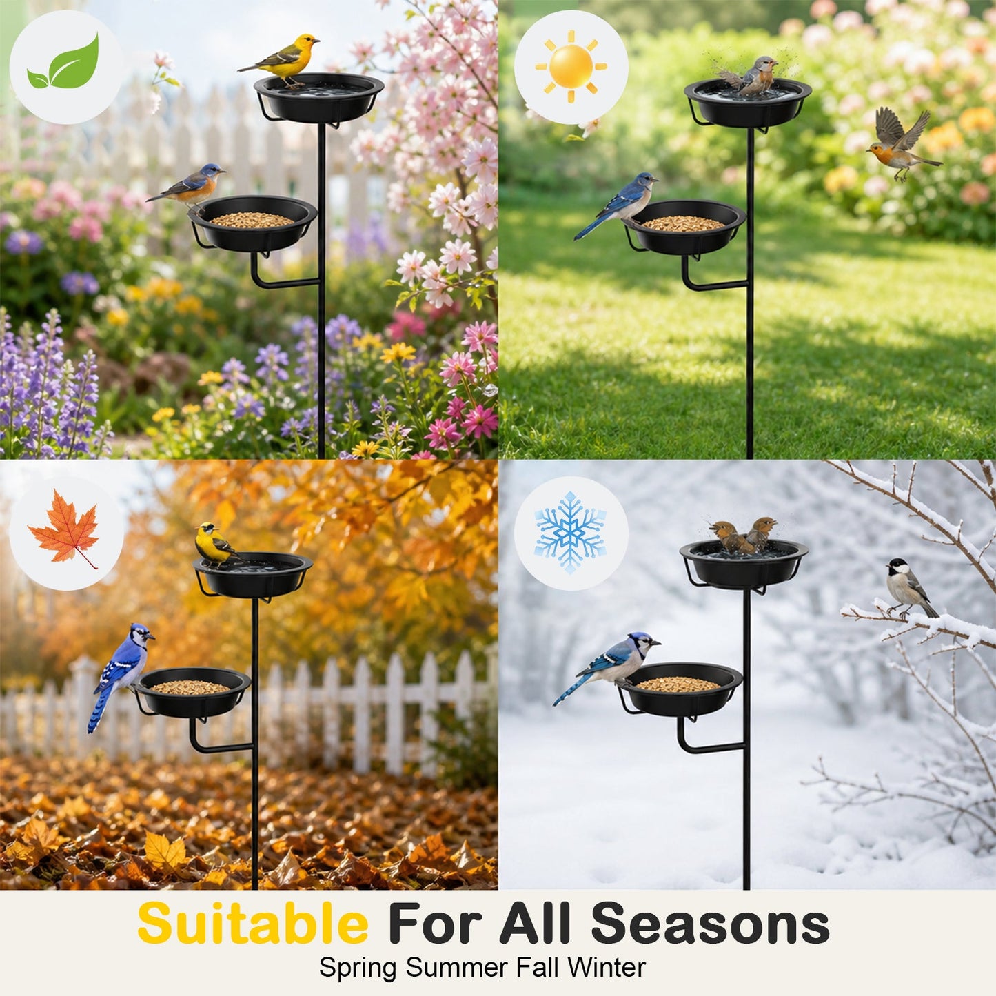 Advwin Freestanding Metal 2-in-1 Bird Bath & Feeder
