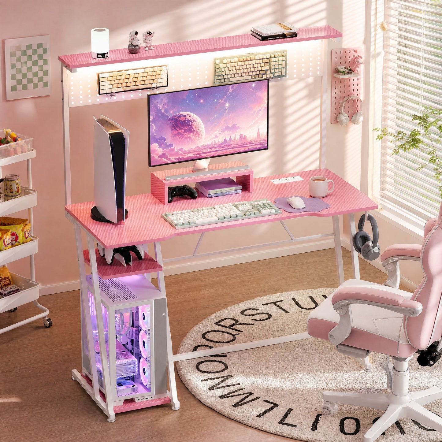 Advwin 120cm LED Gaming Desk w/ Movable Monitor Stand