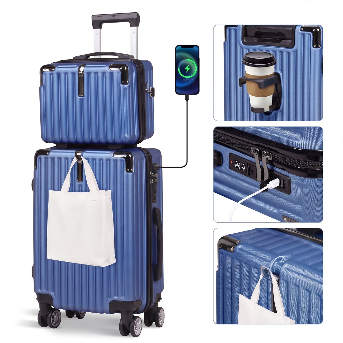 Advwin 20"+14" Hardshell Luggage Set with Power Bank Pocket