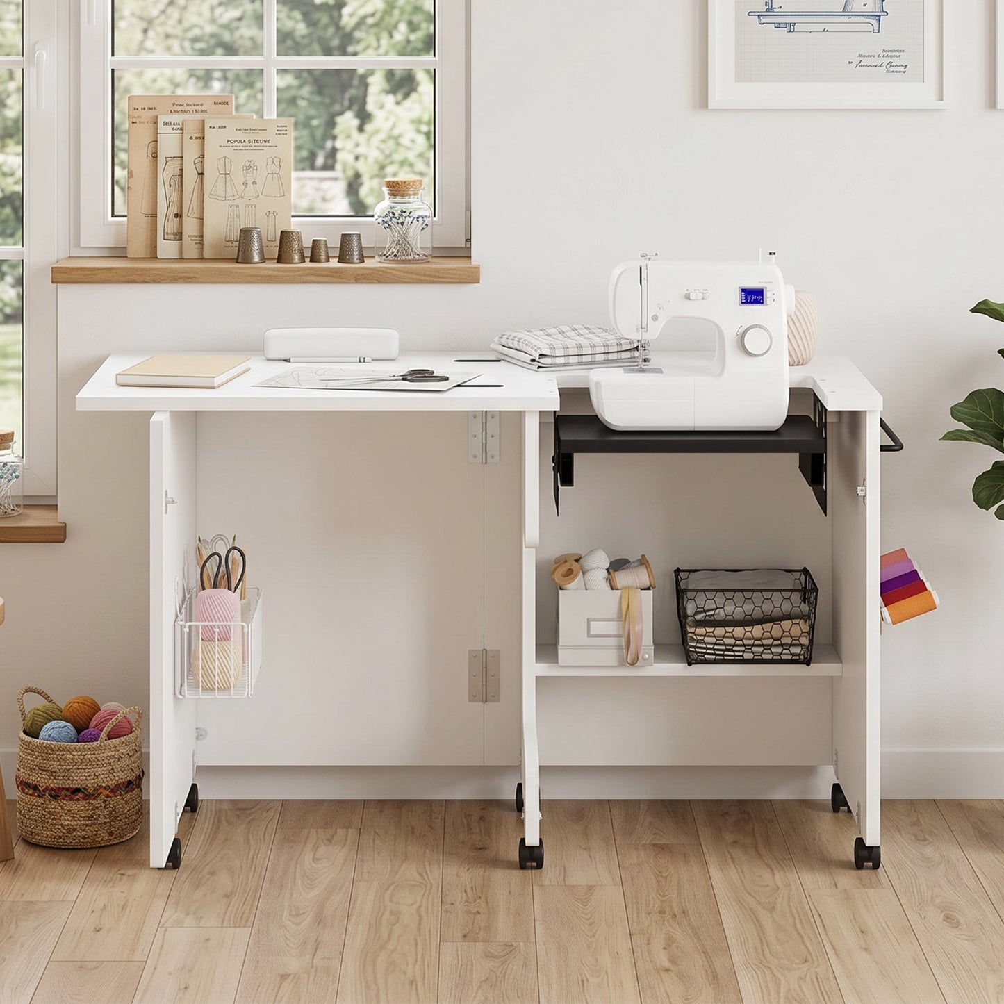Advwin Folding Sewing Table with Adjustable Platform