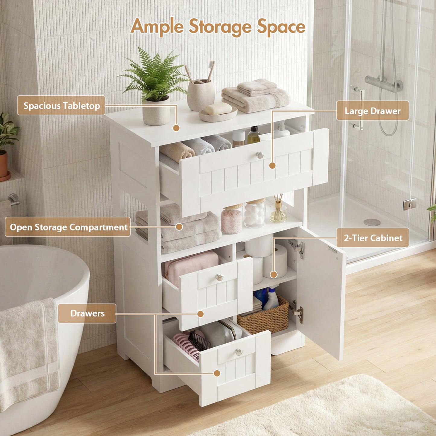 Advwin Bathroom Floor Cabinet with Drawer & Shelf White
