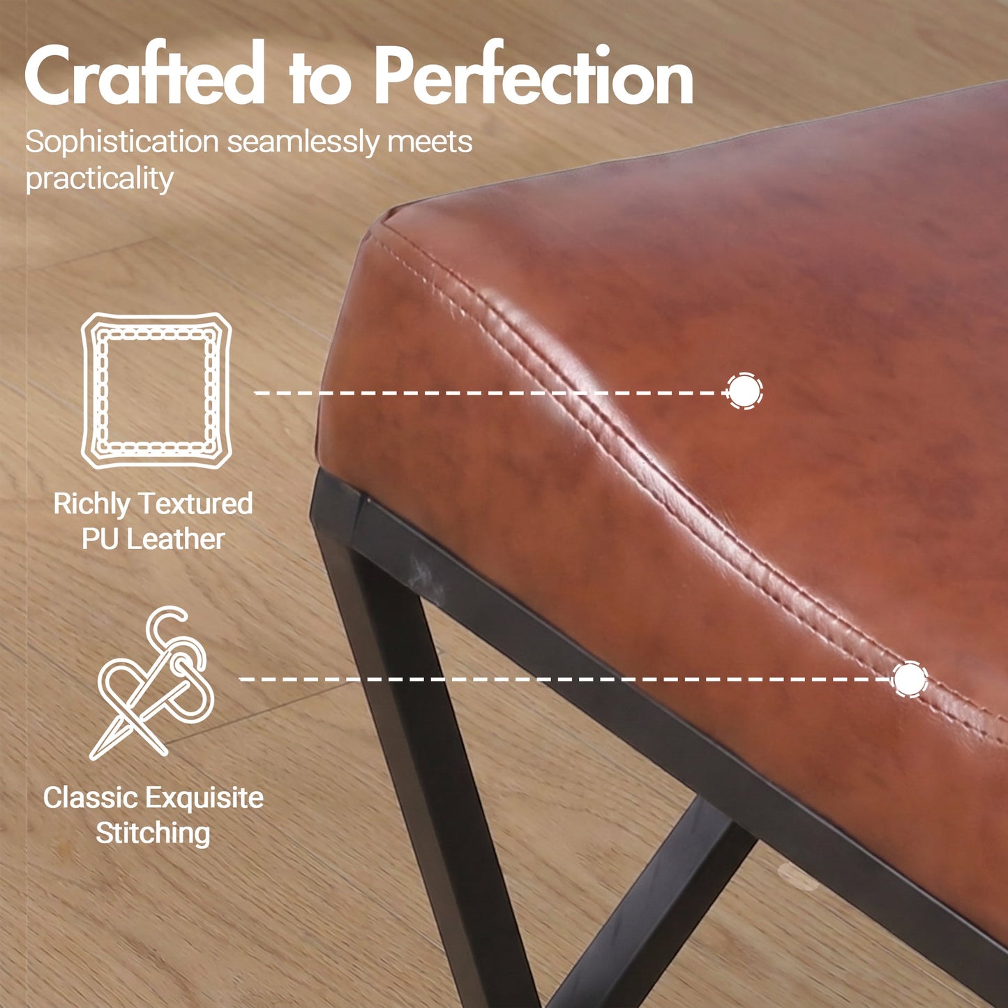Advwin Set of 2 PU Leather Bar Stools with Footrest