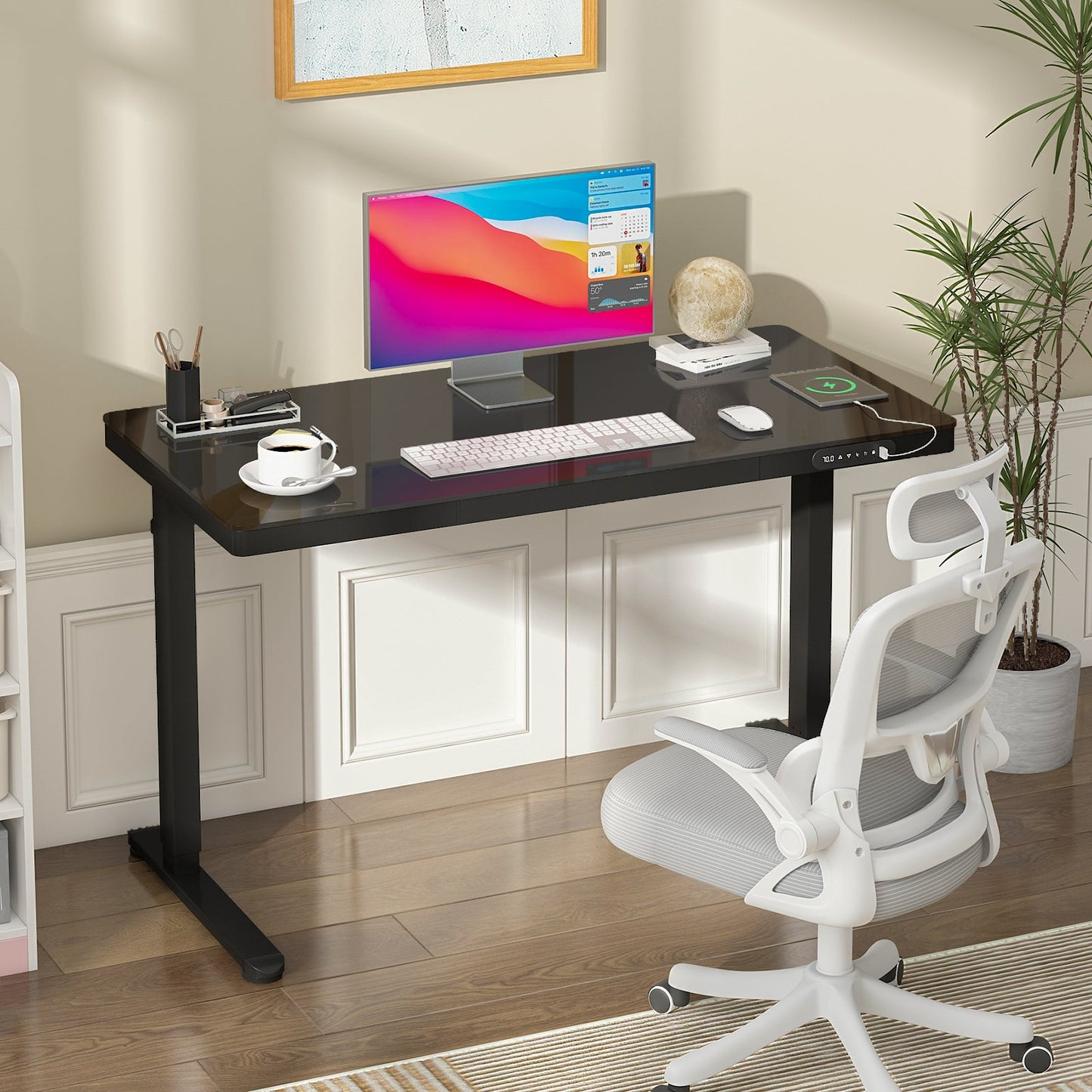 Advwin Electric Standing Desk with Drawer Glass Desktop