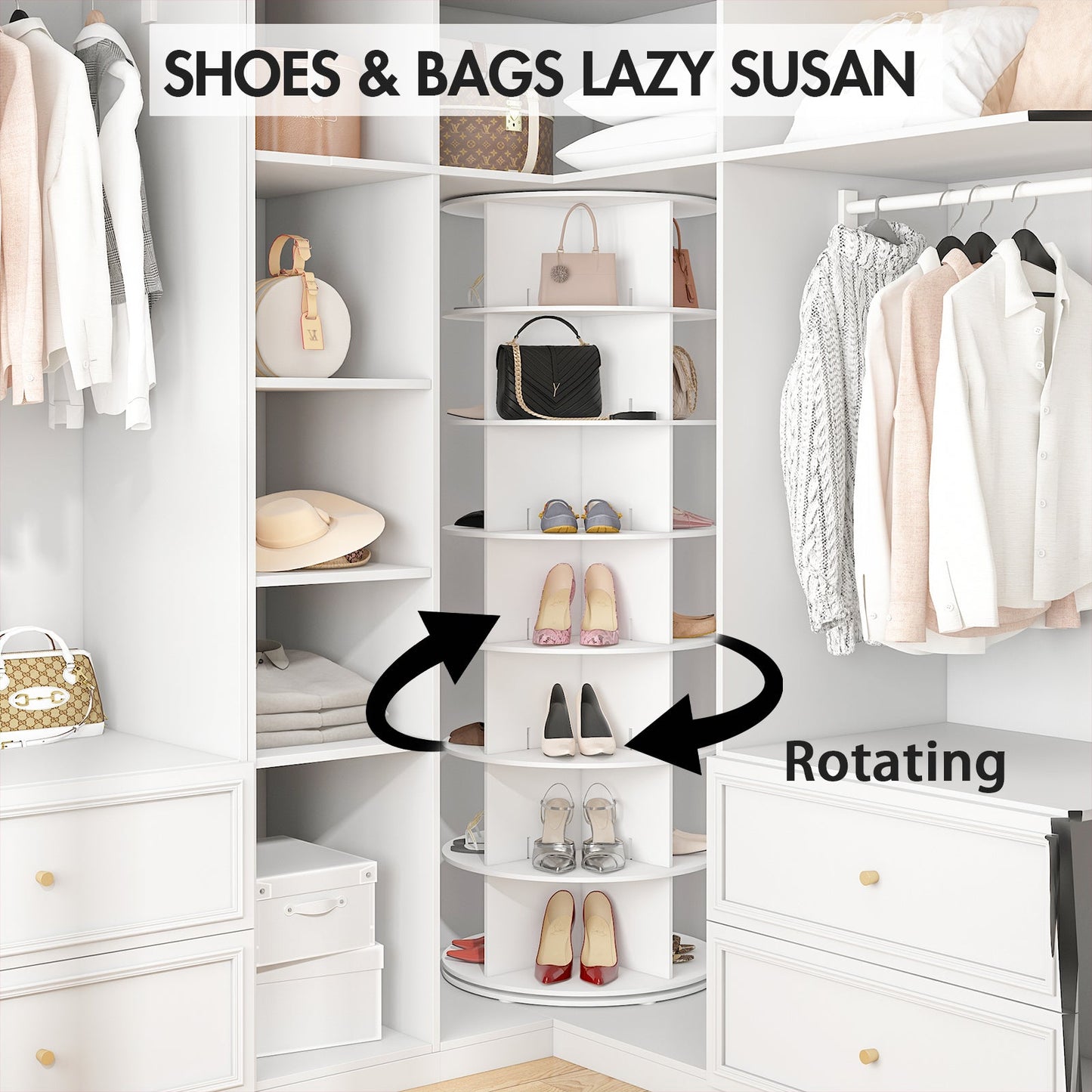 Advwin 7 Tier 360° Rotating Shoe Rack Tower White