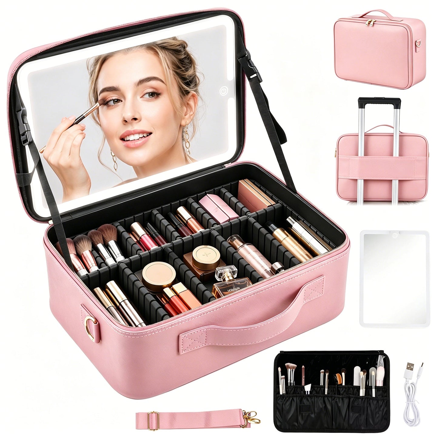 Advwin 15" Portable Makeup Case with LED Light Mirror