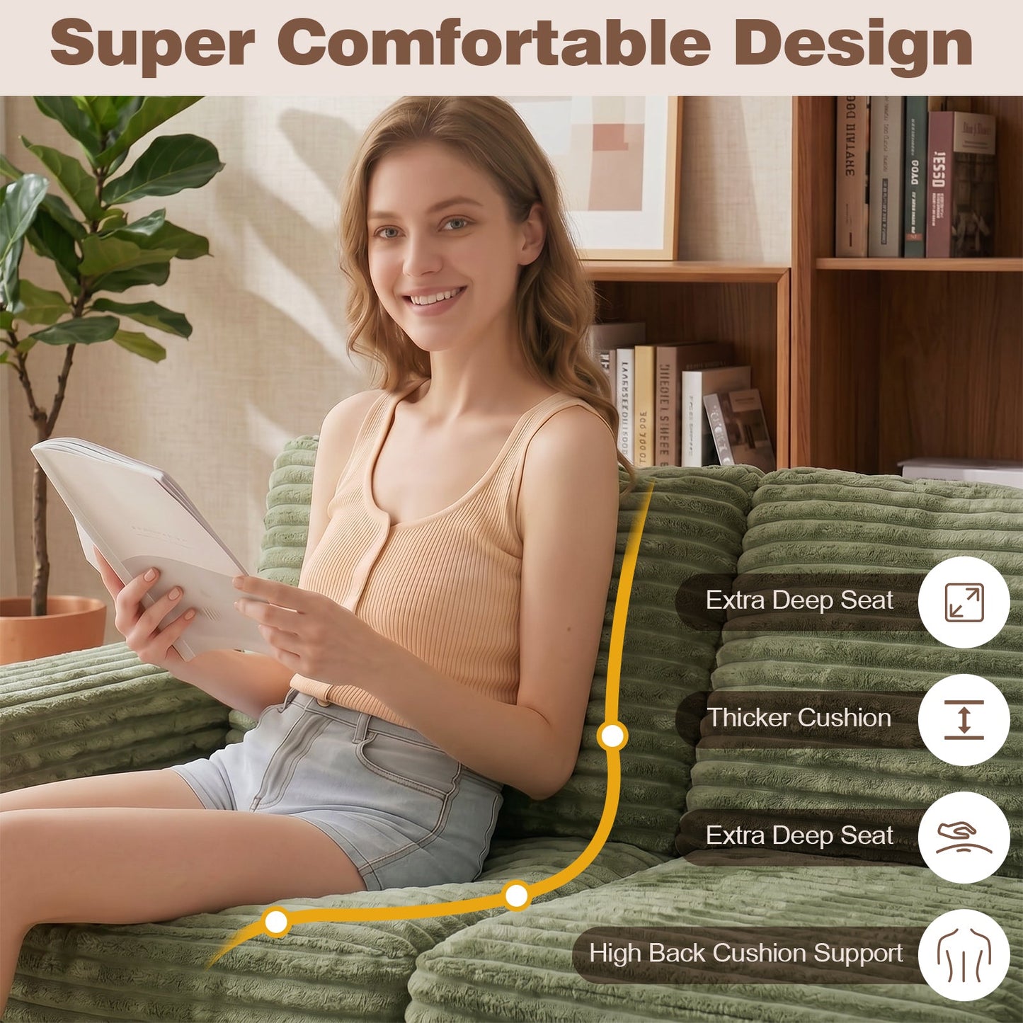 Advwin 162cm Loveseat Floor Sofa Corduroy Boneless Couch