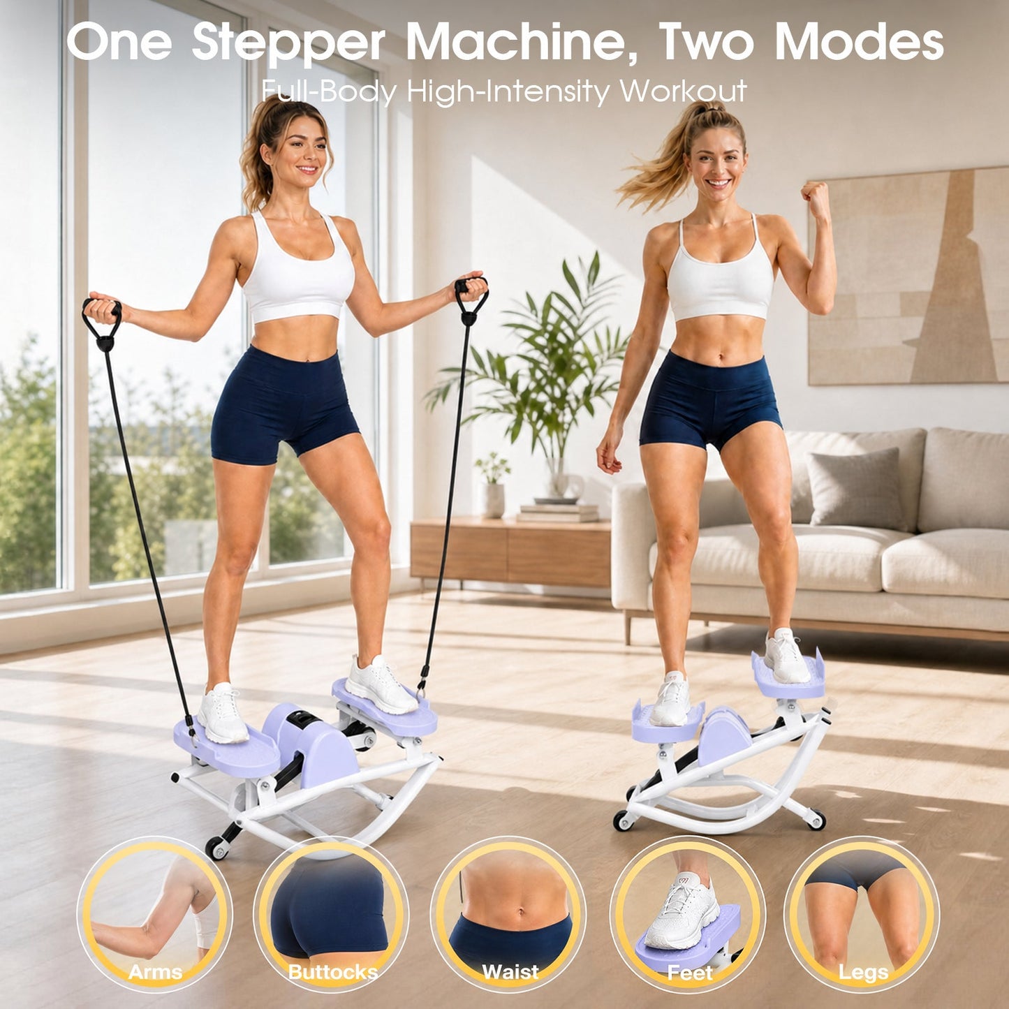 Advwin Side-To-Side Mini Stepper with Resistance Cords & Mat