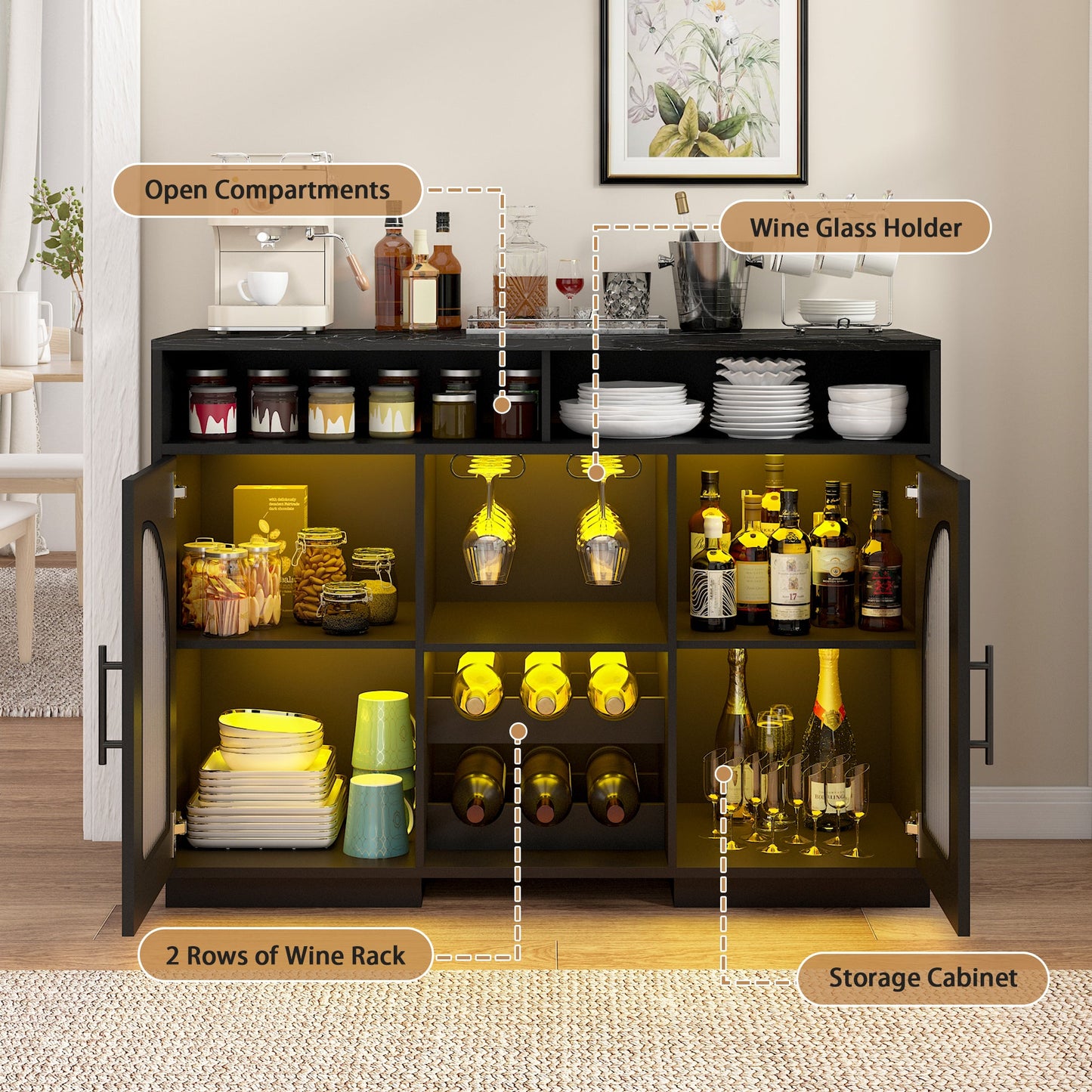 Advwin Storage Sideboard LED Buffet Cabinet