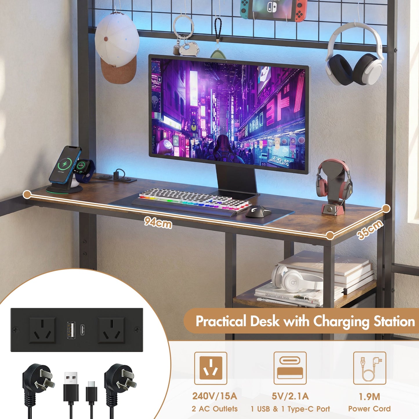 Advwin L-Shaped Bunk Bed w/ Desk Charging Station