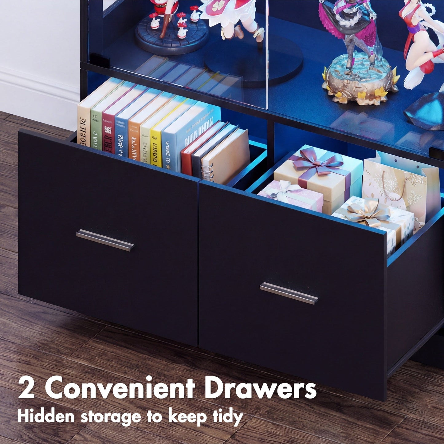 Advwin 4 Tier Glass Display Cabinet LED Storage Bookshelf