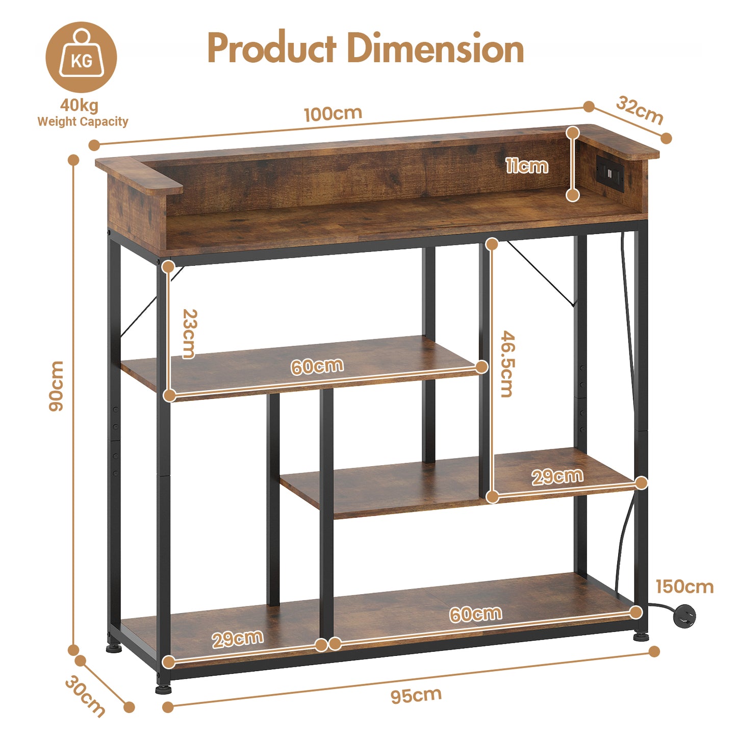 Advwin Narrow Console Table with and Charging Station