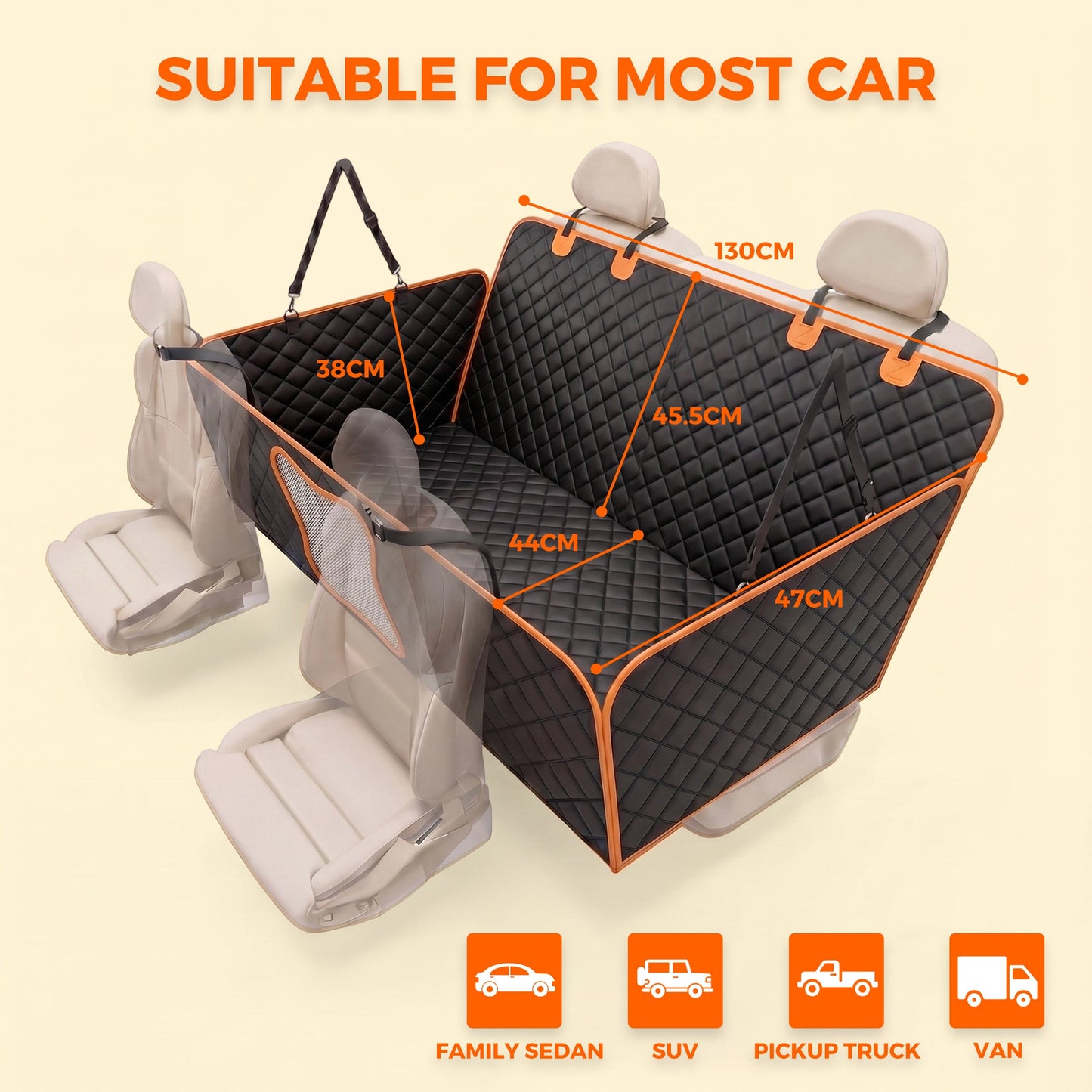 Advwin Dog Car Back Seat Cover 600D Waterproof Pet Seat Cover