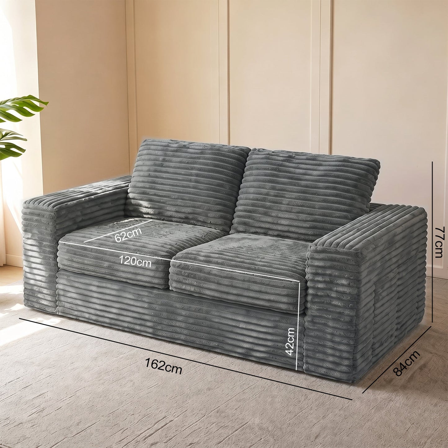 Advwin 162cm Loveseat Floor Sofa Corduroy Boneless Couch