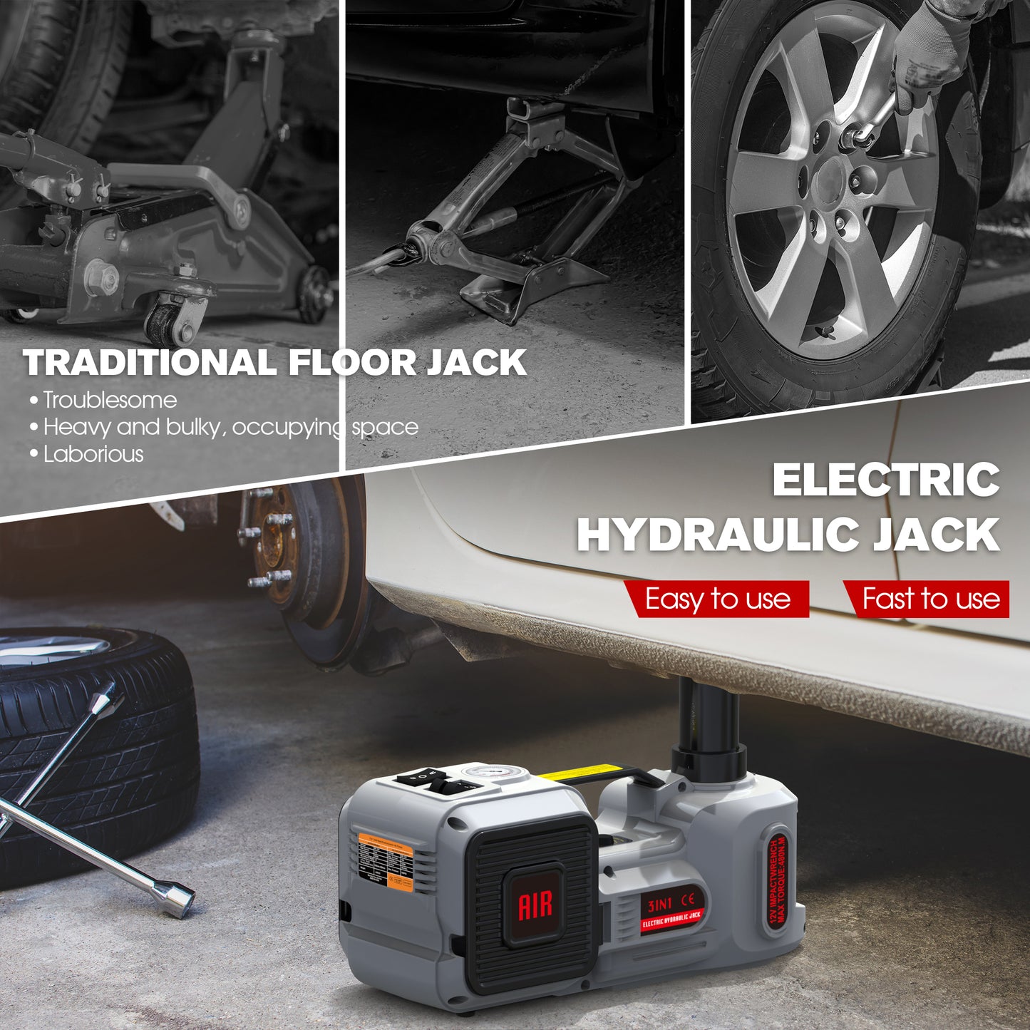 Advwin Electric Car Jack with Electric Impact Wrench