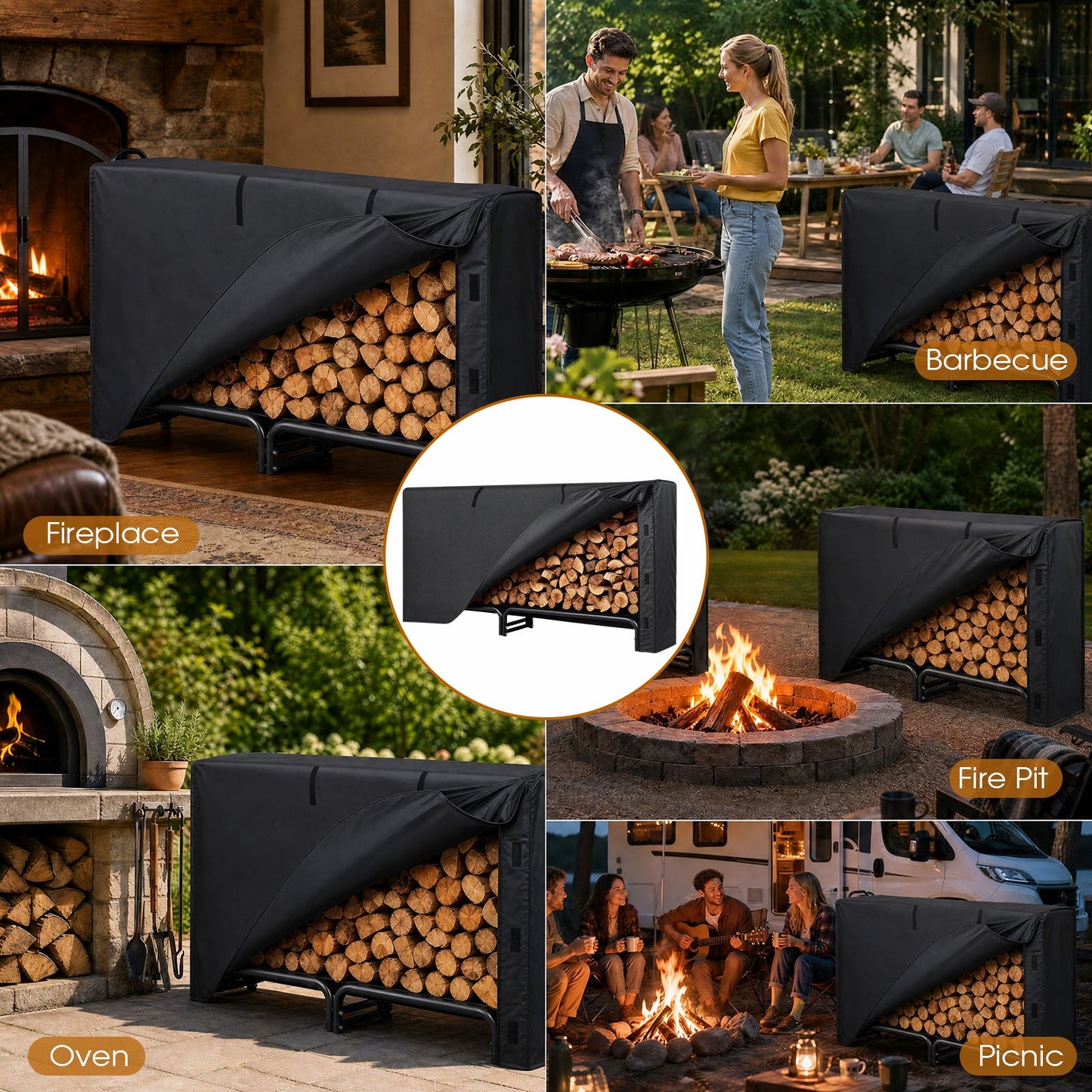 Advwin 7.5FT Firewood Rack with 600D Oxford Cover