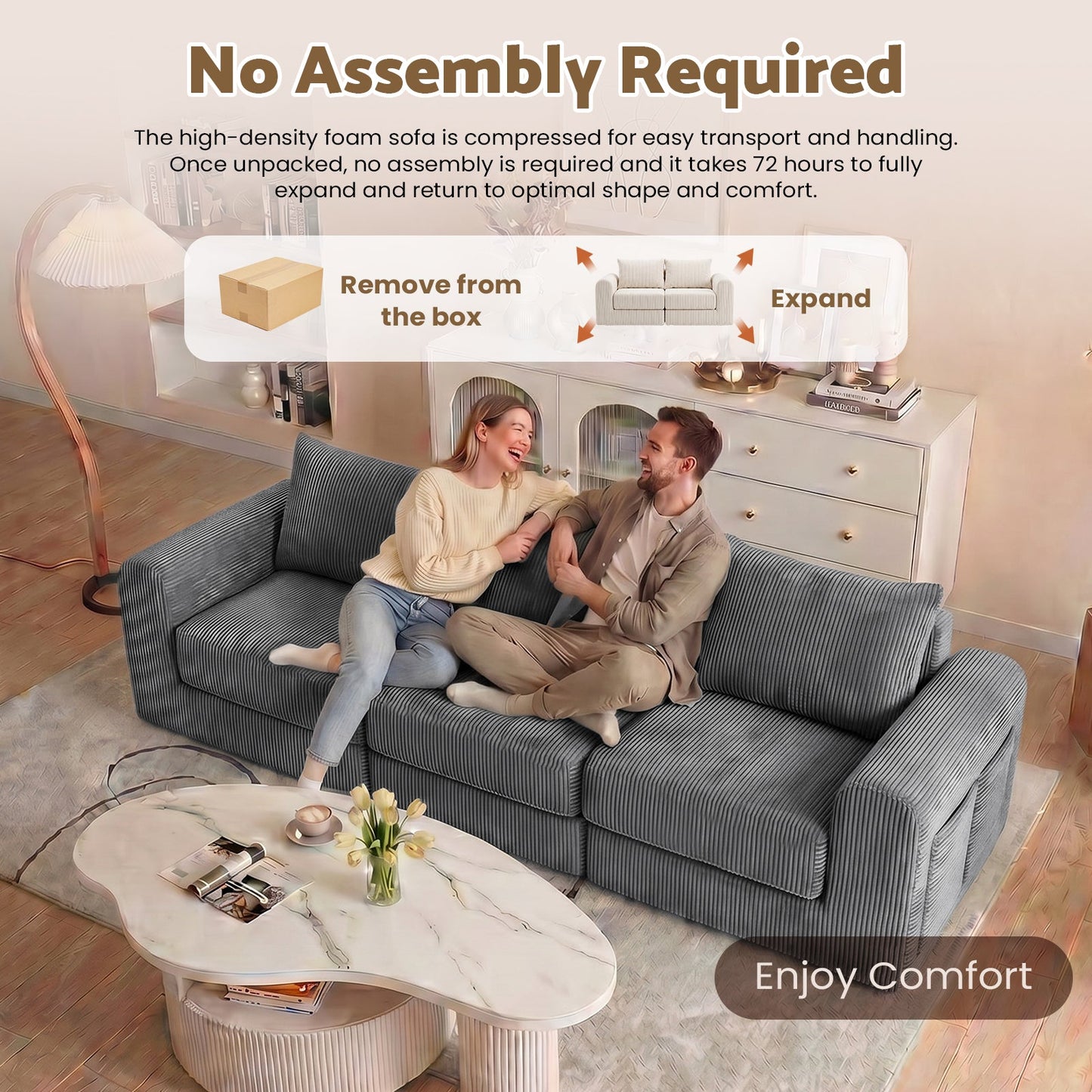 Advwin 172cm Modular Corduroy 3-in-1 Sofa Lounger