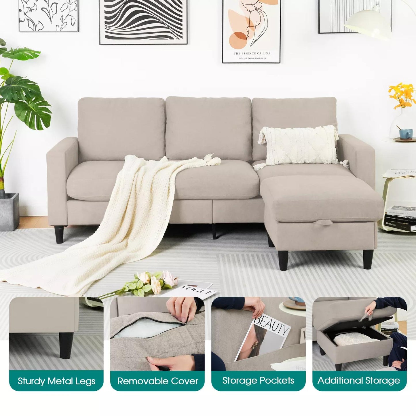 Advwin 3 Seater Sofa Lounge Set Beige