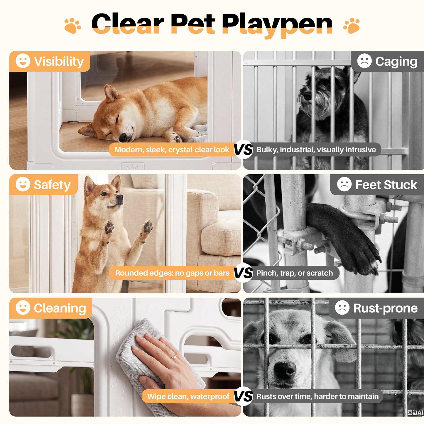Advwin Indoor Pet Playpen with 12 Clear Panels