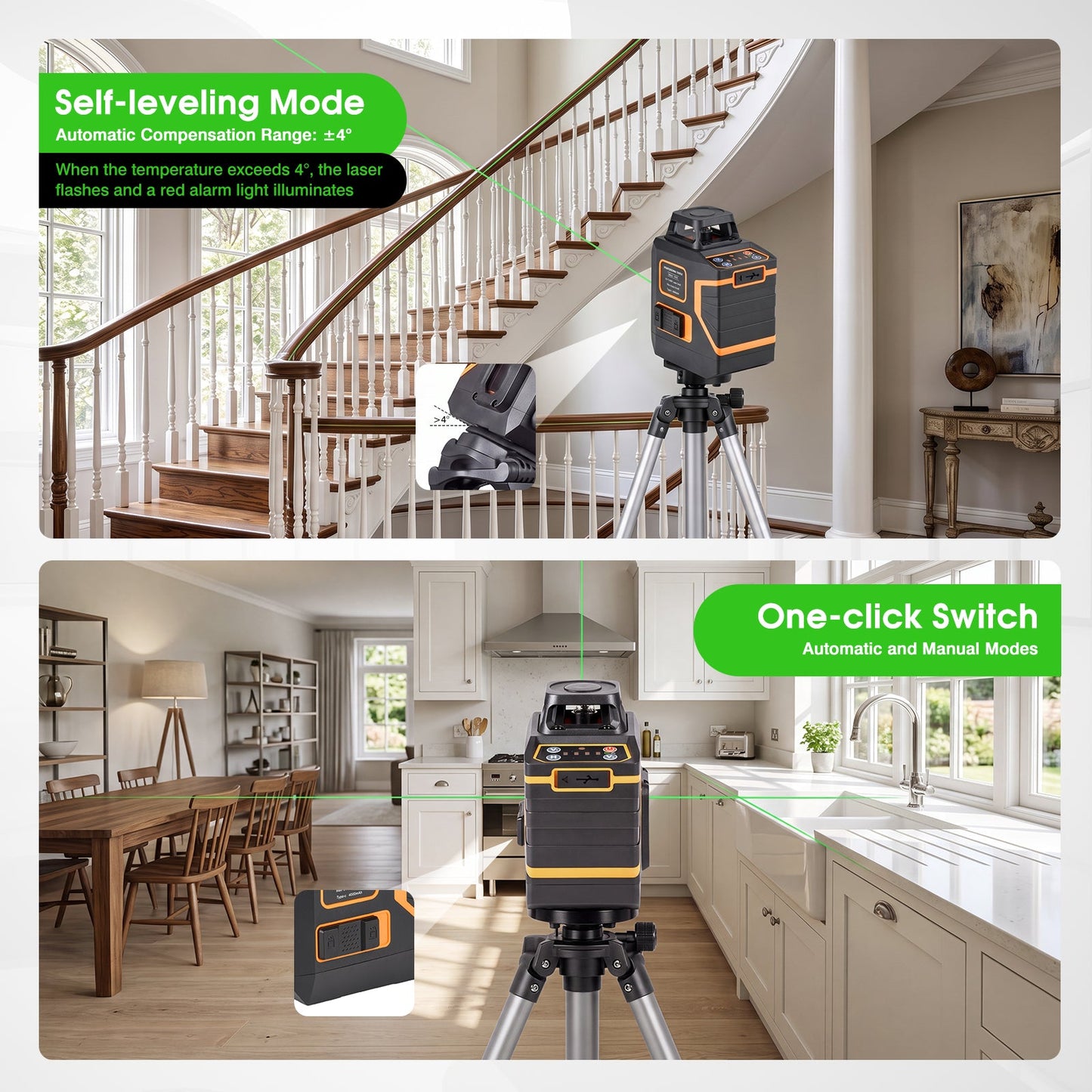 Advwin 12 Line Green Laser Level 360° Self-Leveling