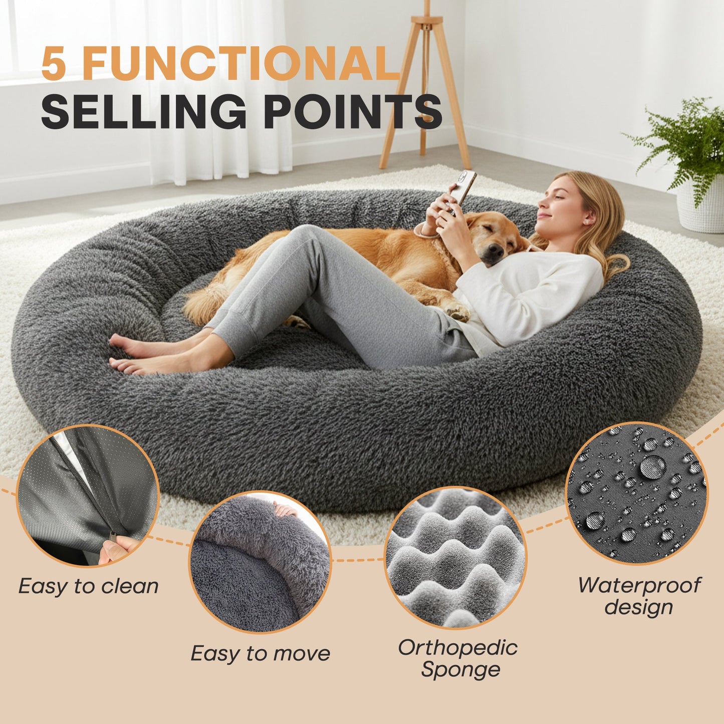Advwin Human-Size Dog Bed 168x152x20.5cm Fits Adult and Pet