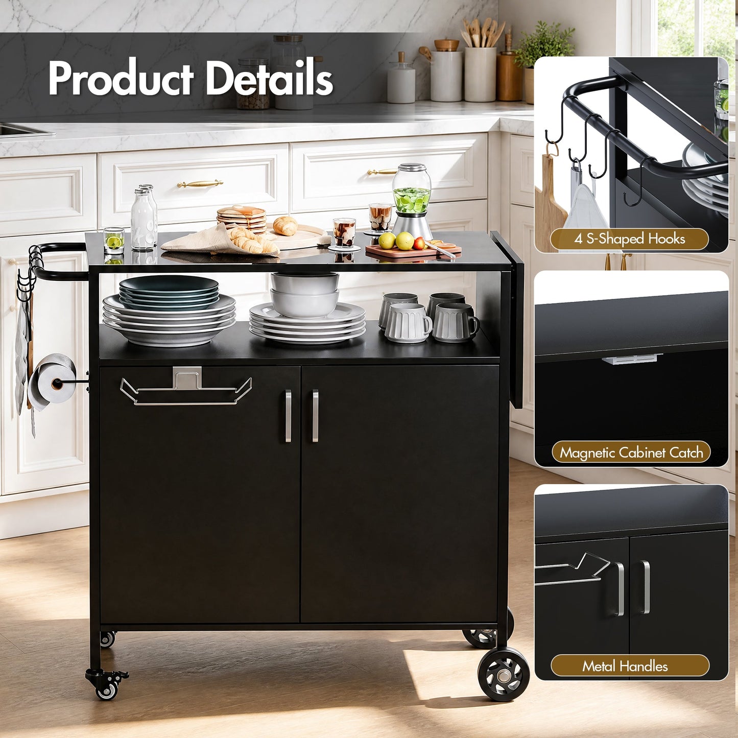 Advwin Mobile Kitchen Island with Foldable Side Table