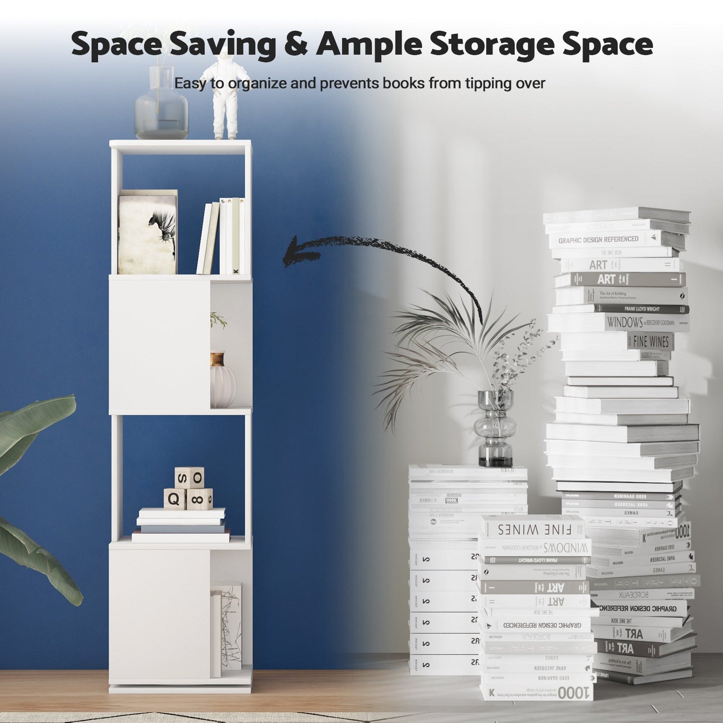 Advwin 4-Tier 360 Rotating Corner Bookshelf White