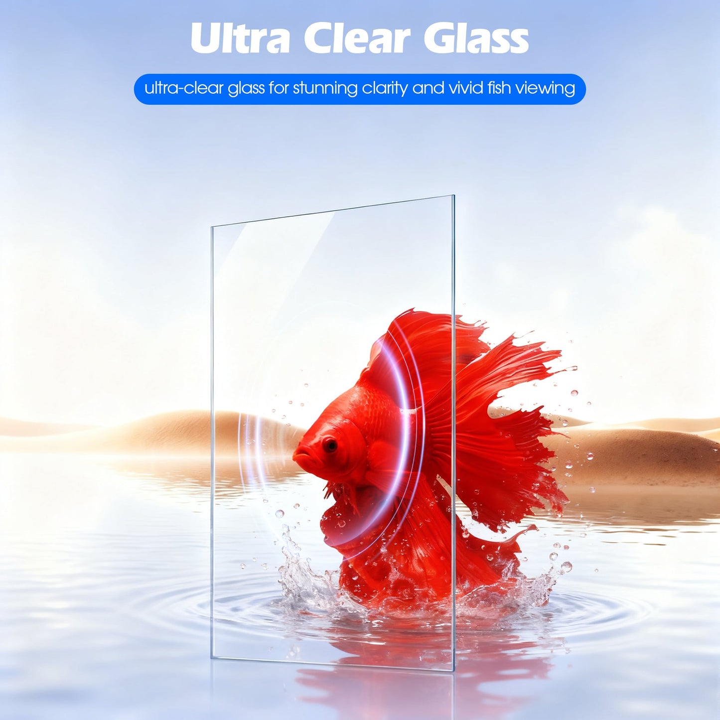 Advwin Fish Tank 50L with Artificial Hill 3-Color Lighting