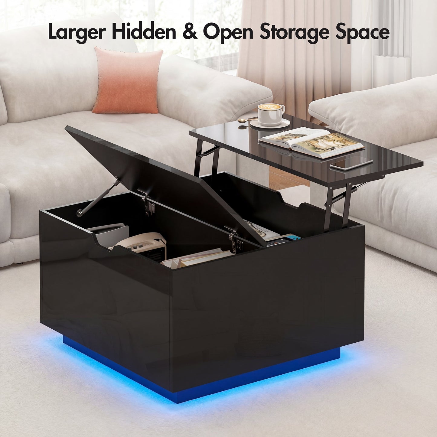 Advwin High Gloss Lift Top Coffee Table with LED