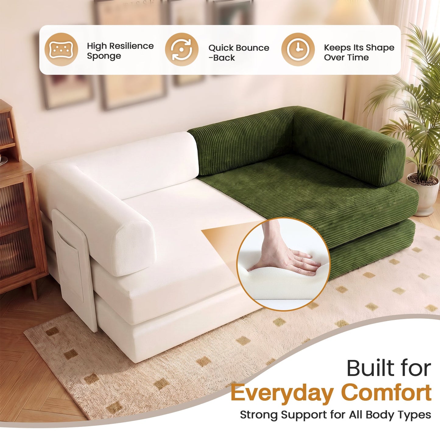 Advwin 5-in-1 Convertible Folding Loveseat Sofa Bed