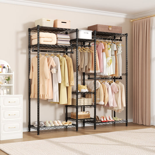 Advwin Portable Closet Wardrobe with 4 Rods & 9 Shelves