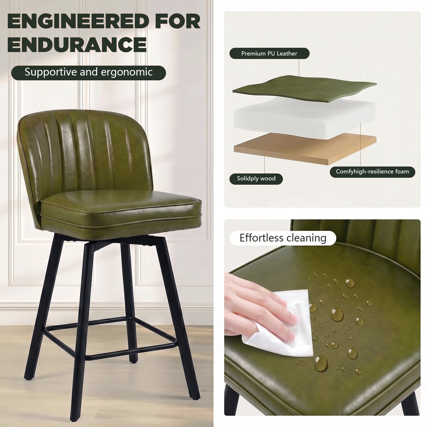 Advwin Set of 2 360° Swivel Bar Stools