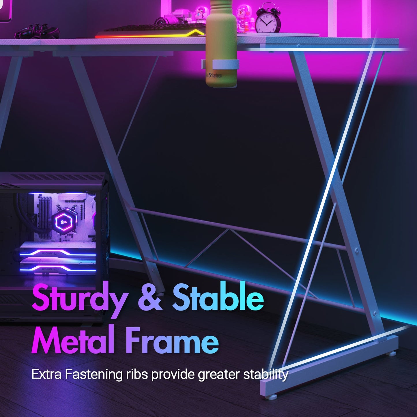 Advwin L Shaped Gaming Desk with LED Lights