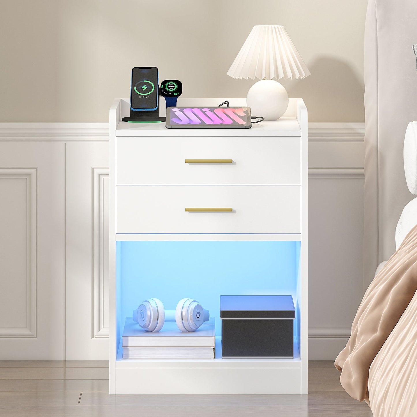 Advwin LED Bedside Table with Charging Station