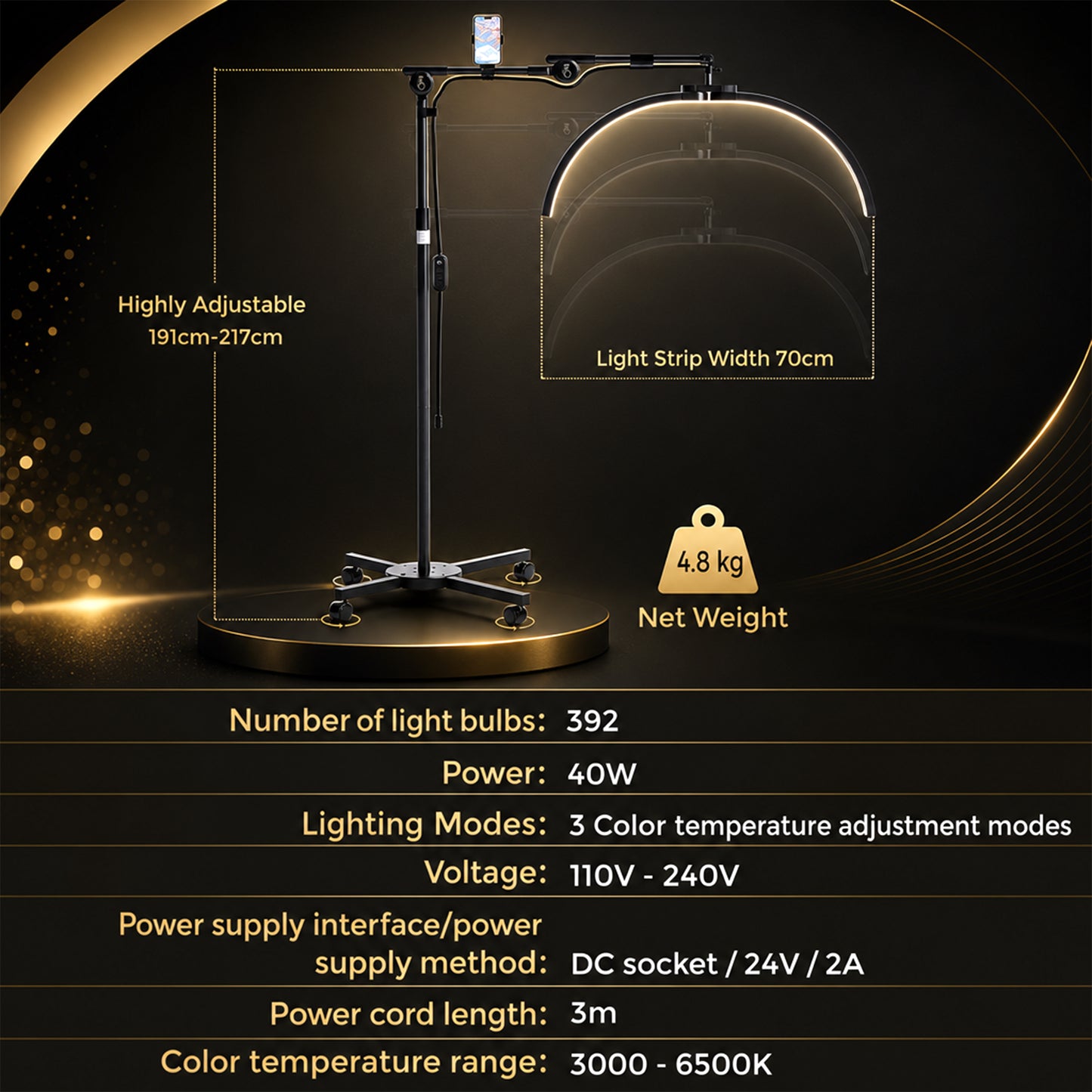 Advwin 27" Portable Half Moon Lash Light