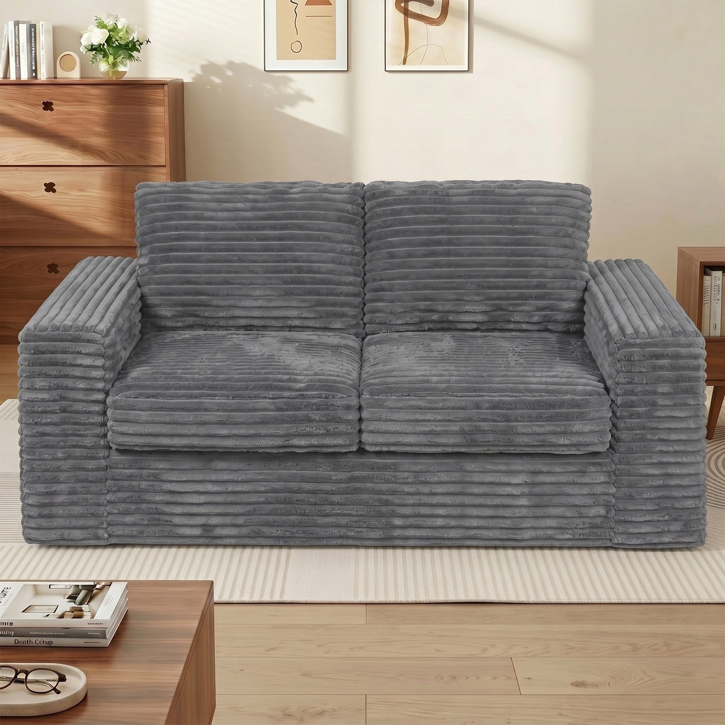 Advwin 162cm Loveseat Floor Sofa Corduroy Boneless Couch