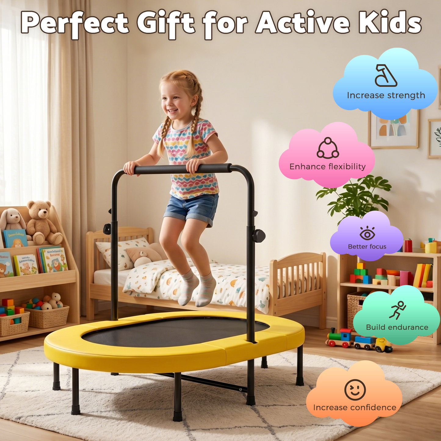Advwin 55" 2-Person Mini Trampoline with 5-Level Adjustable Handle