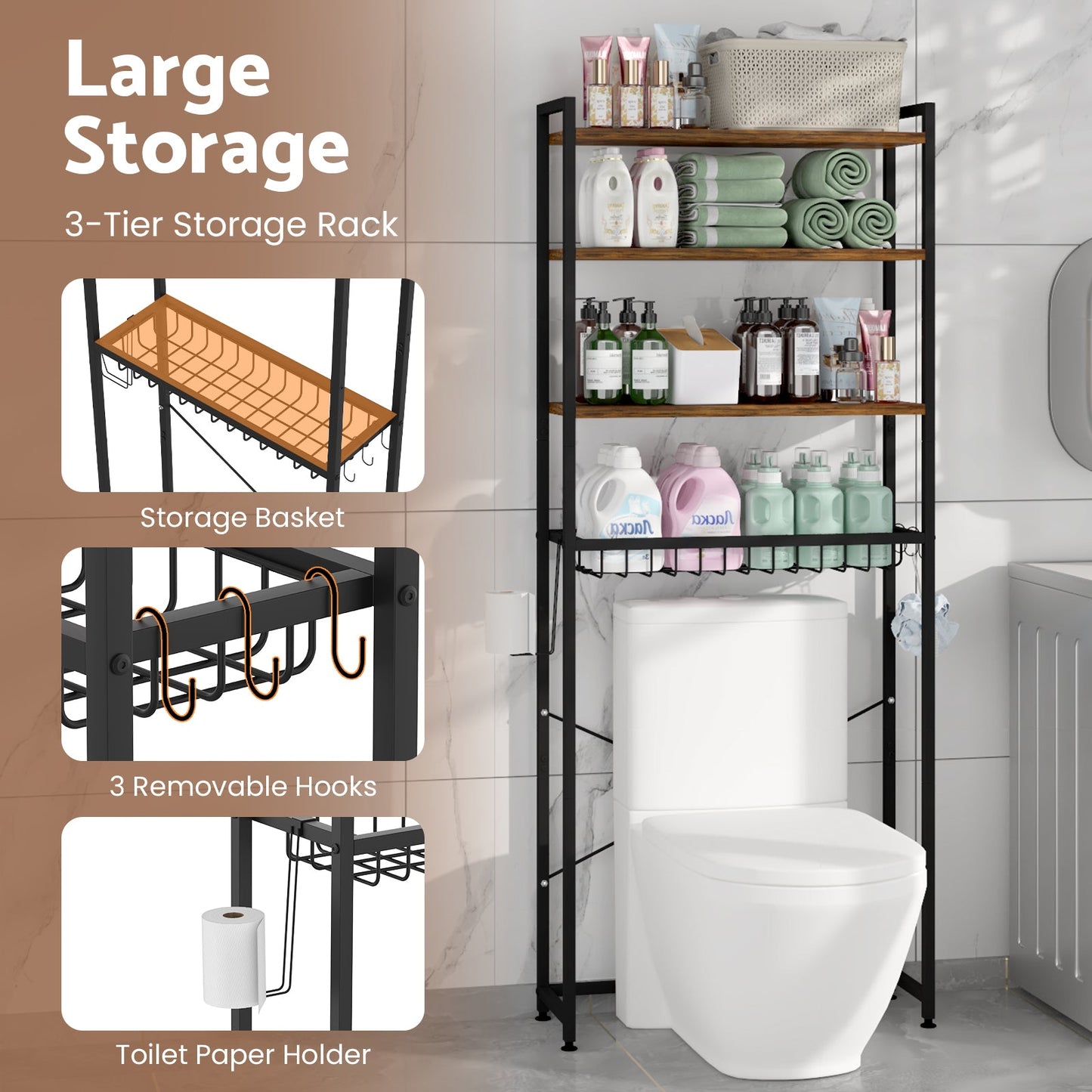Advwin 4 Tier Over The Toilet Storage Rack Walnut