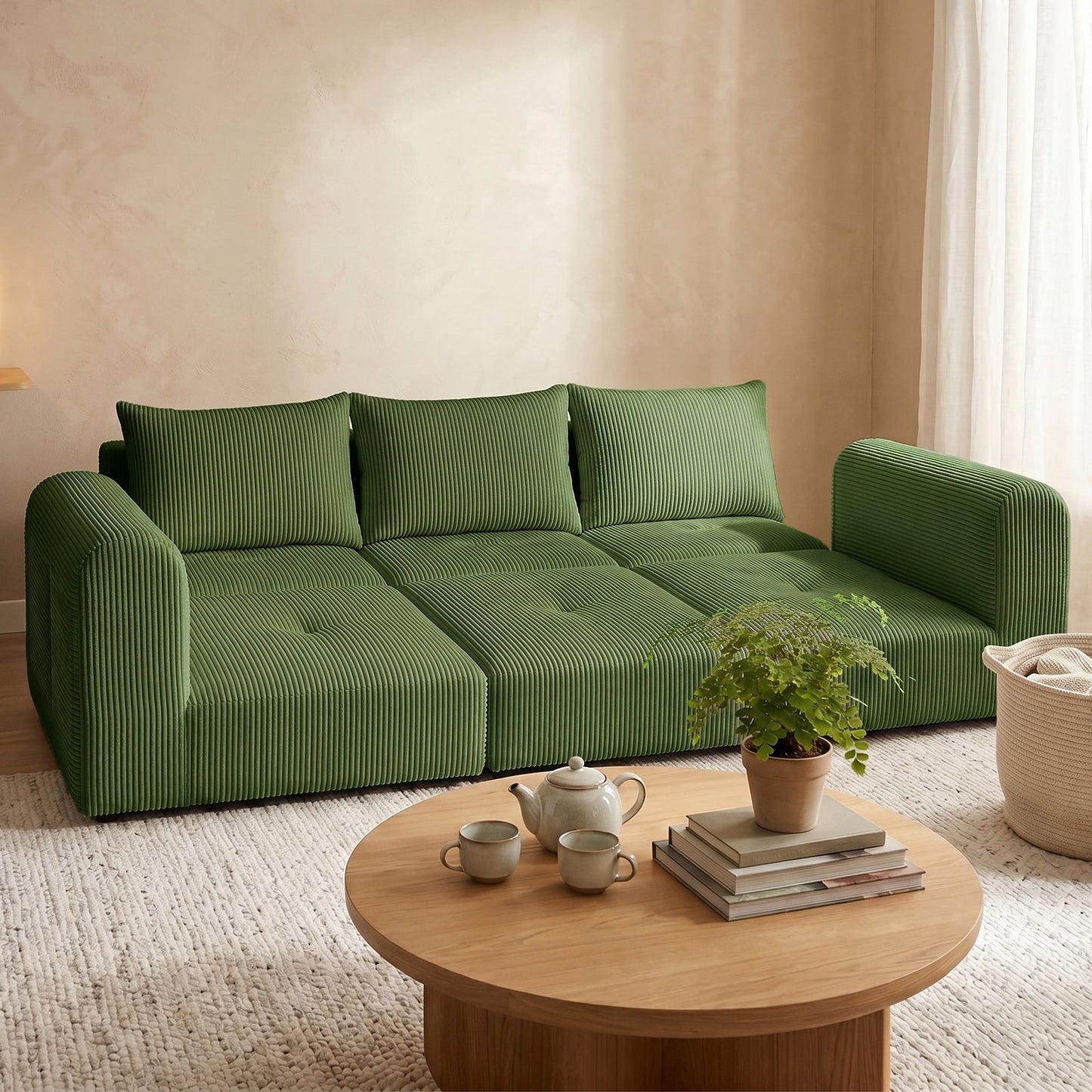 Advwin 235cm Corduroy 3-Seater Modular Sofa Bed