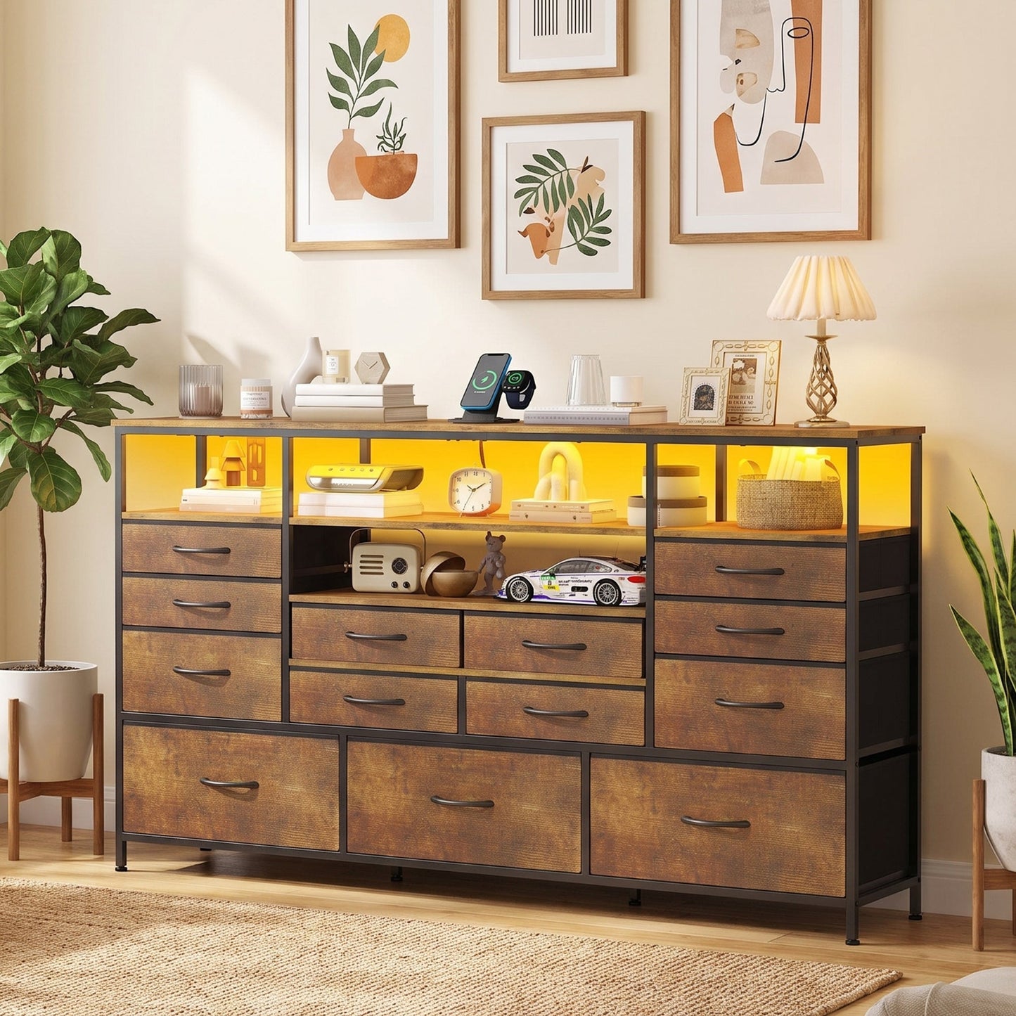 Advwin 13 Fabric Drawer Dresser with Charging Station