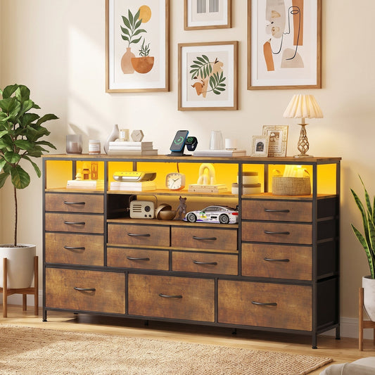 Advwin 13 Fabric Drawer Dresser with Charging Station