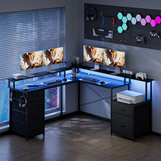 Advwin L Shaped Gaming Desk with Monitor Stand