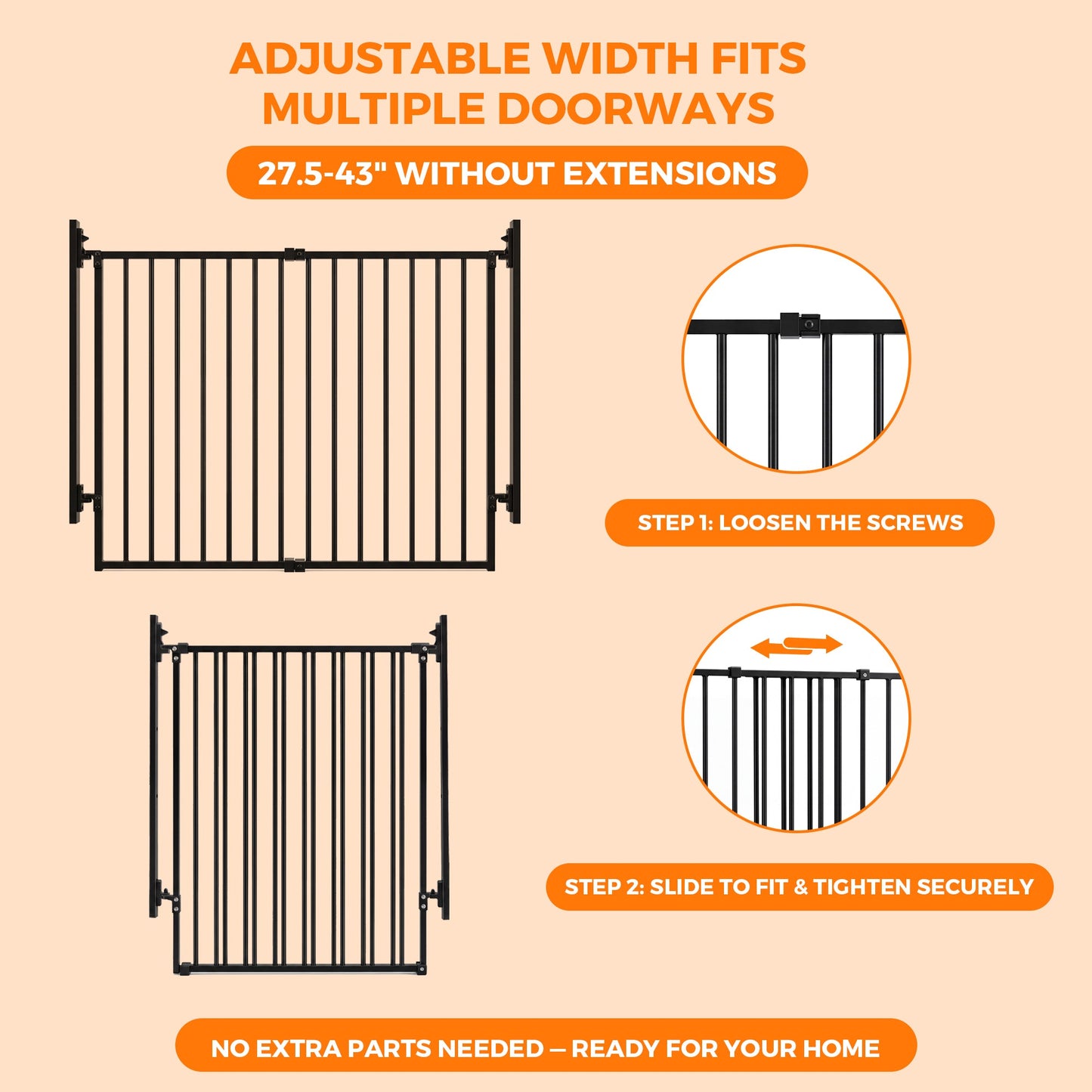 Advwin 27.5-43" Adjustable Metal Sliding Safety Gate