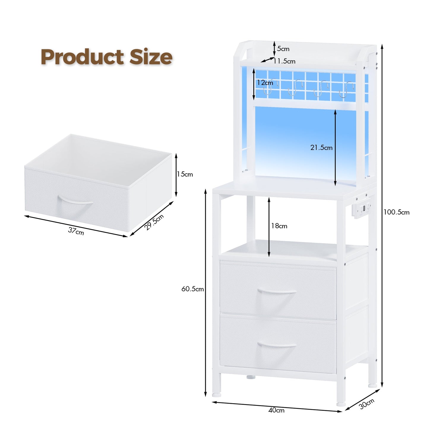 Advwin Bedside Table with Charging Station