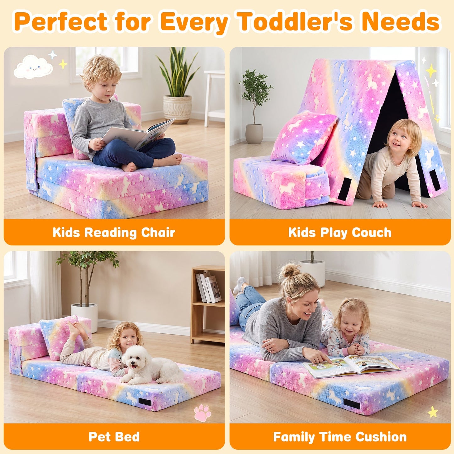 Advwin 3-in-1 Toddler Folding Sofa Bed with Pillow