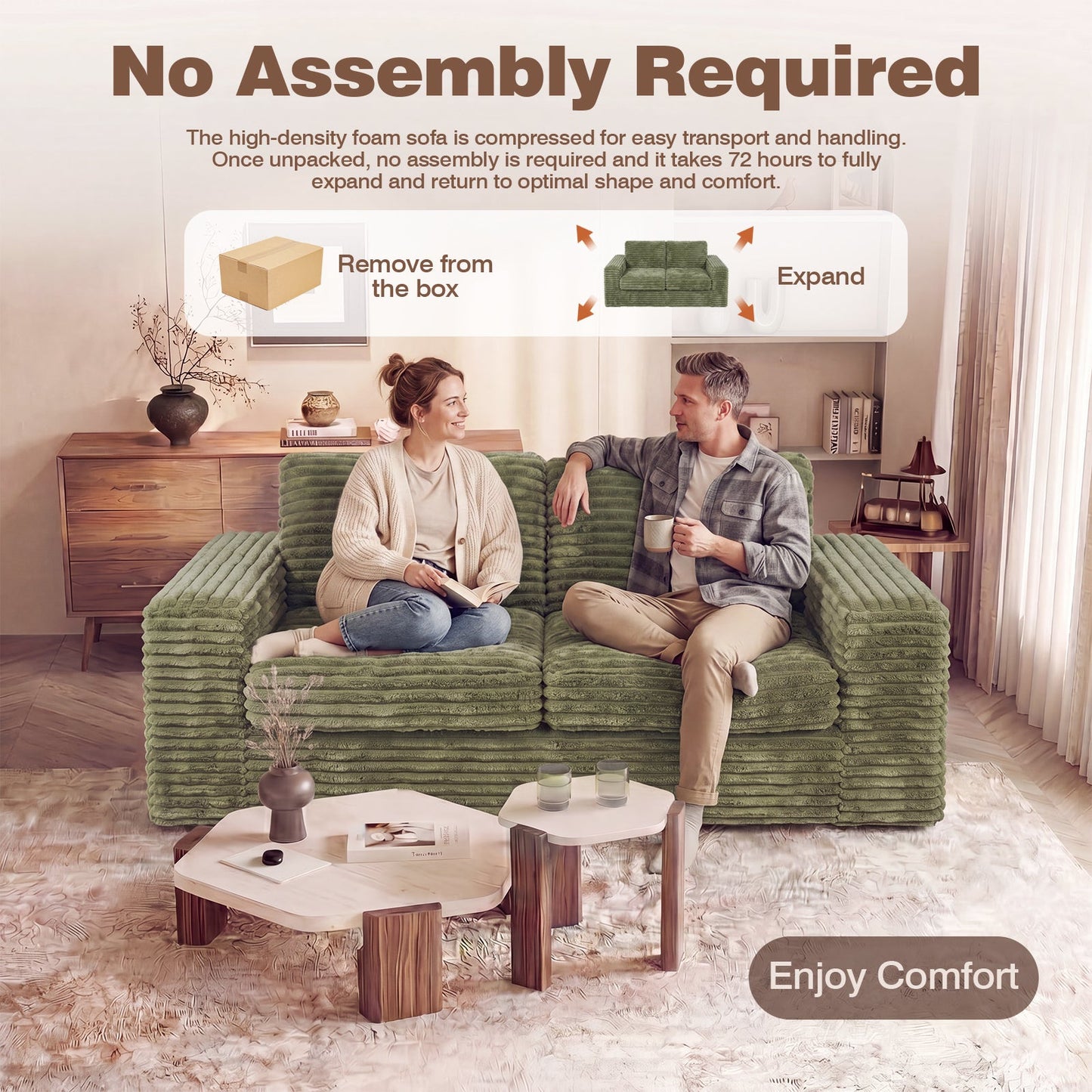 Advwin 162cm Loveseat Floor Sofa Corduroy Boneless Couch