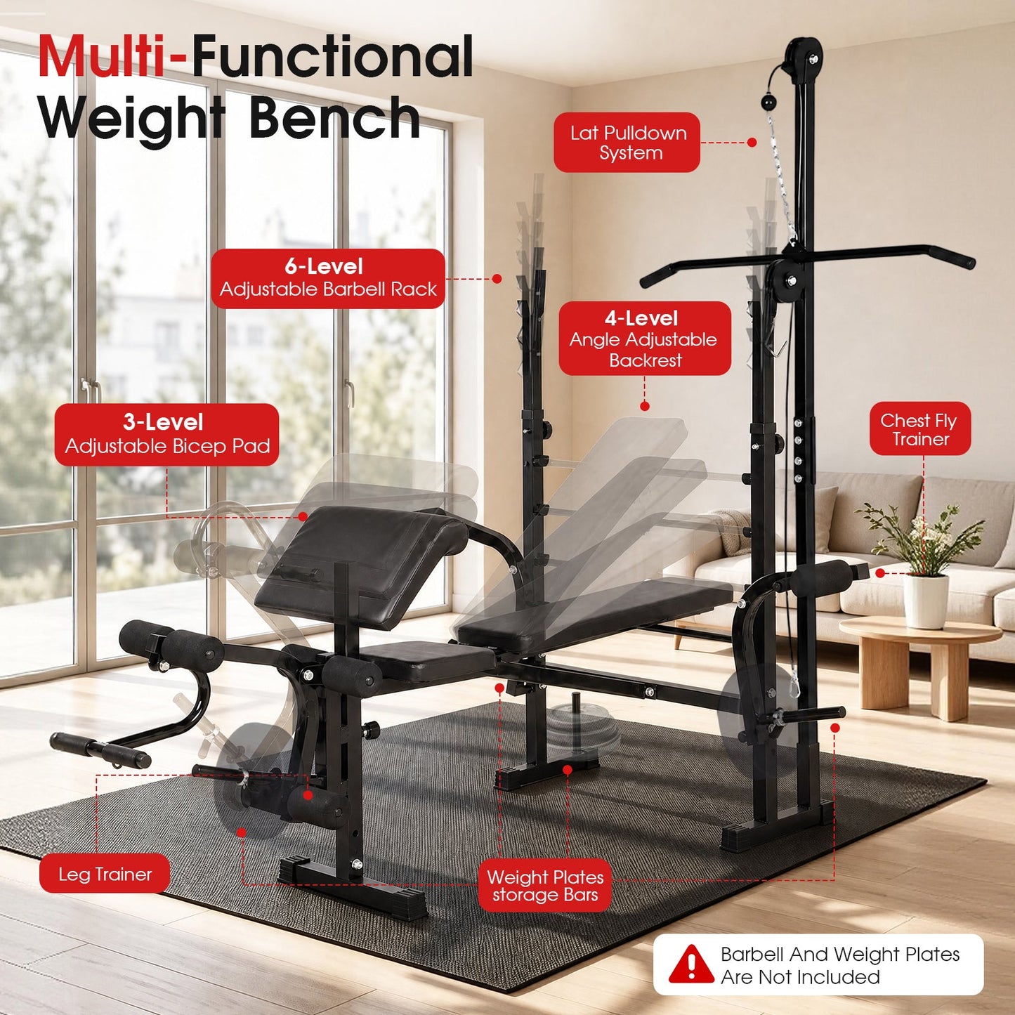 Advwin 300KG Adjustable Weight Bench Set w/ Squat Rack