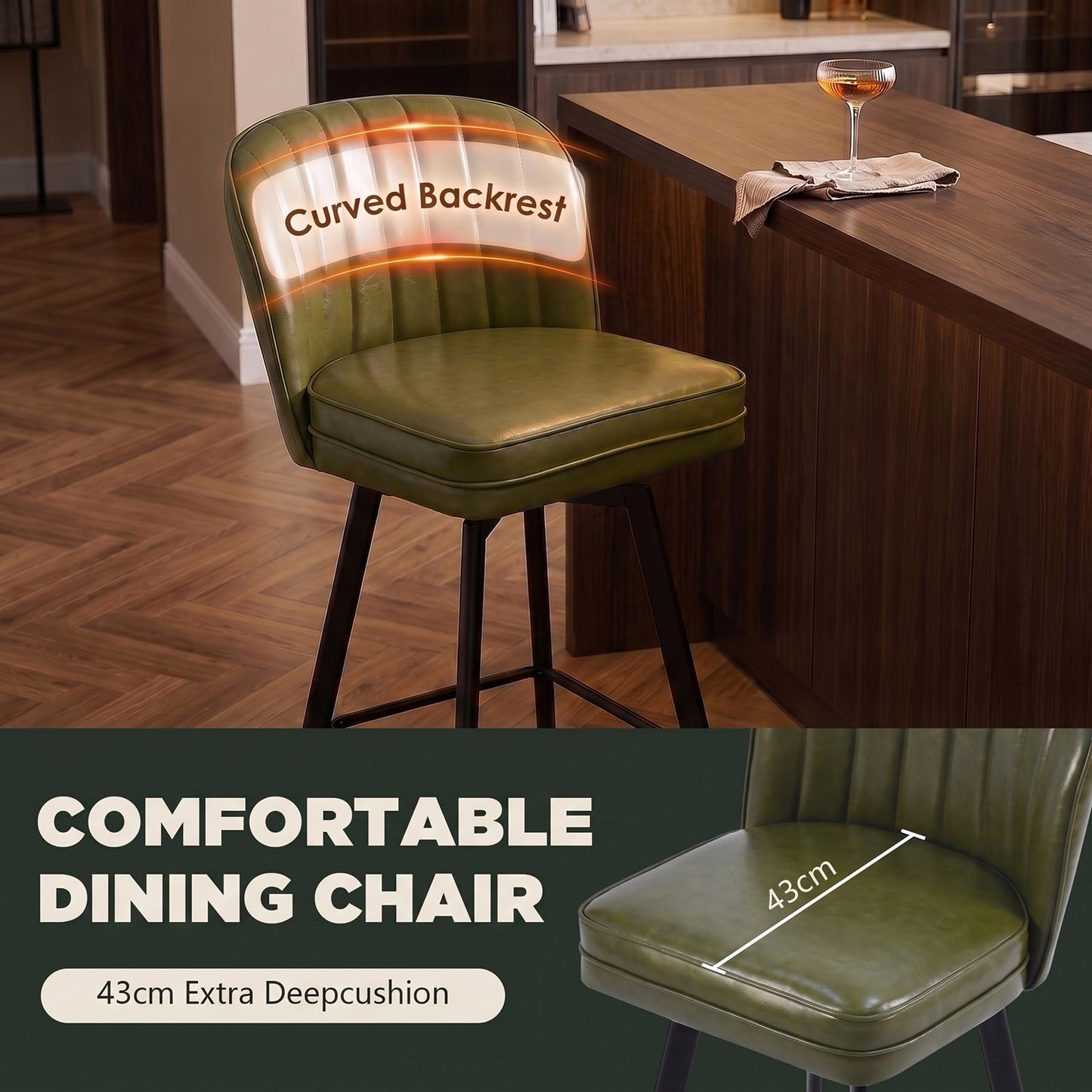 Advwin Set of 2 360° Swivel Bar Stools