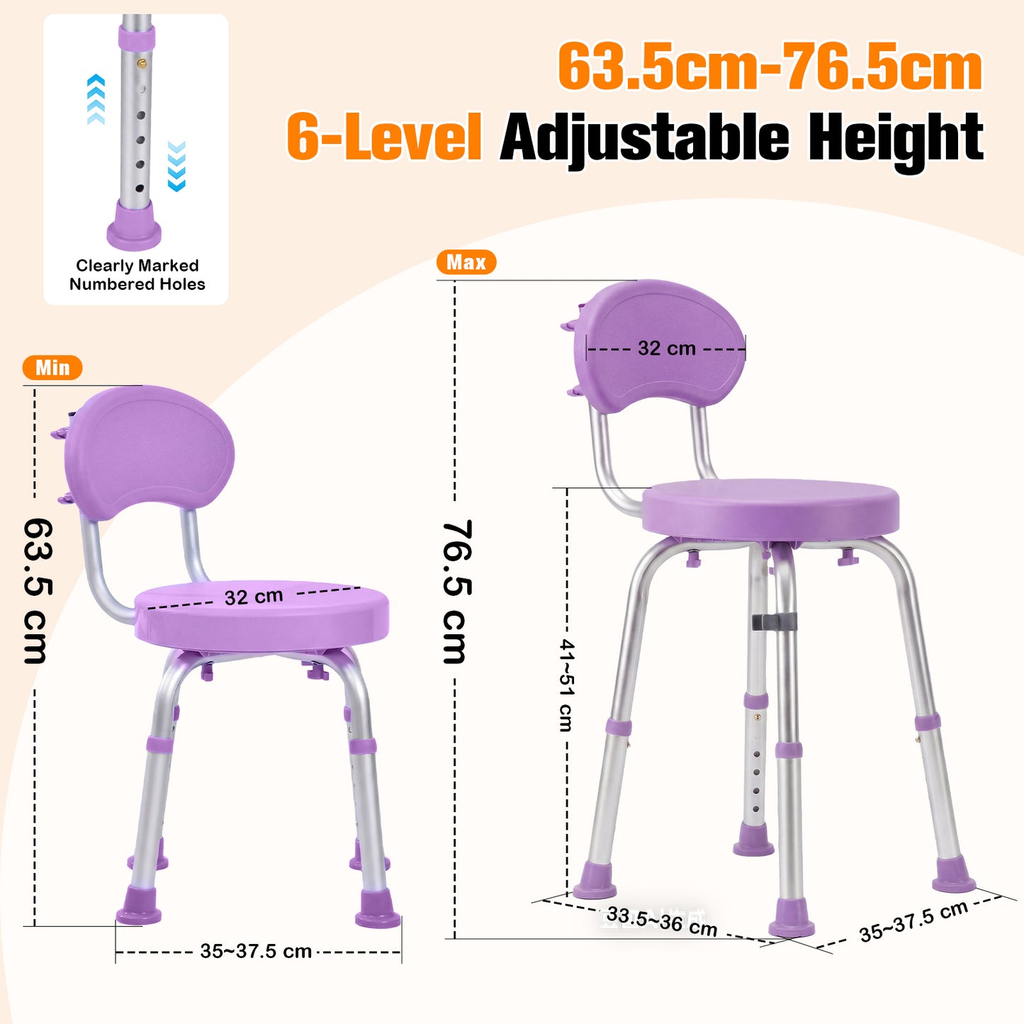 Advwin Adjustable 360° Swivel Shower Chair for Seniors